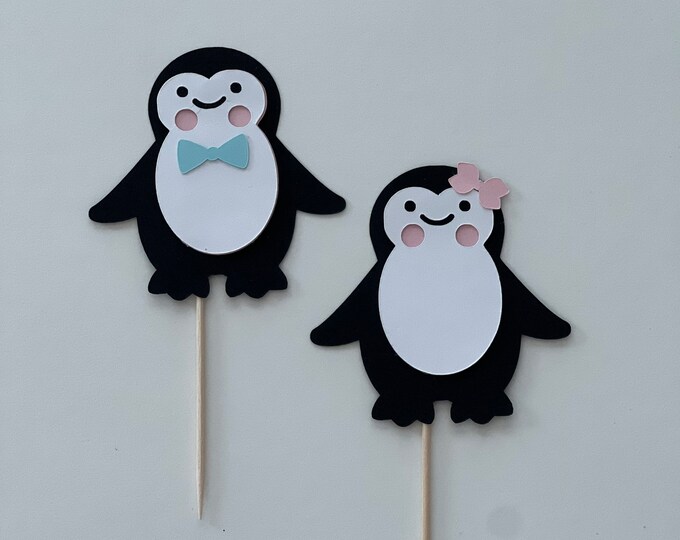 Penguin cupcake toppers, penguin cake toppers, penguin cupcake toppers, penguin toppers, penguin gender reveal cupcake toppers