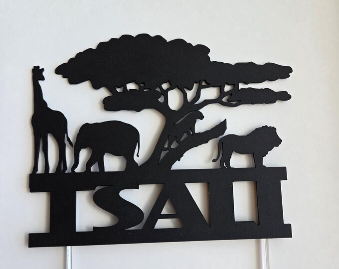 Safari Birthday Cake Topper: Zoo Animals, Personalized Paper Cake Decoration