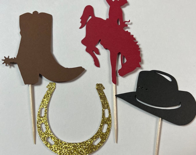 Cowboy cupcake toppers, Rodeo cupcake toppers, Horse shoe cupcake toppers, Cowboy hat cupcake topper, Cowboy toppers, rodeo toppers,