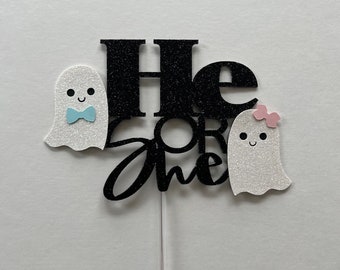 Halloween Ghost Gender Reveal Cake Topper: He or She
