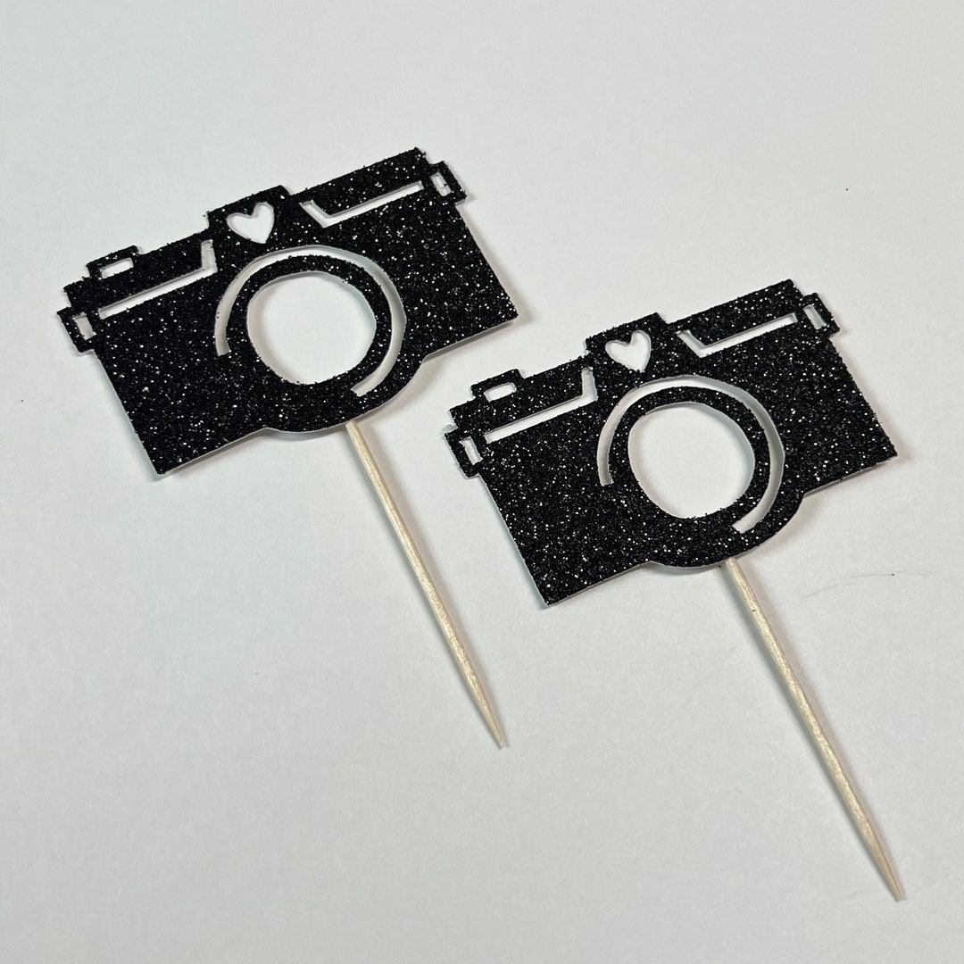 Camera Cupcake Toppers: Black Glitter Photography Party Decor (set of ...