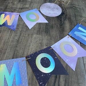 Space banner, Moon banner, two the moon banner, moon birthday banner, space birthday banner, space birthday party banner, outer space party immagine 4