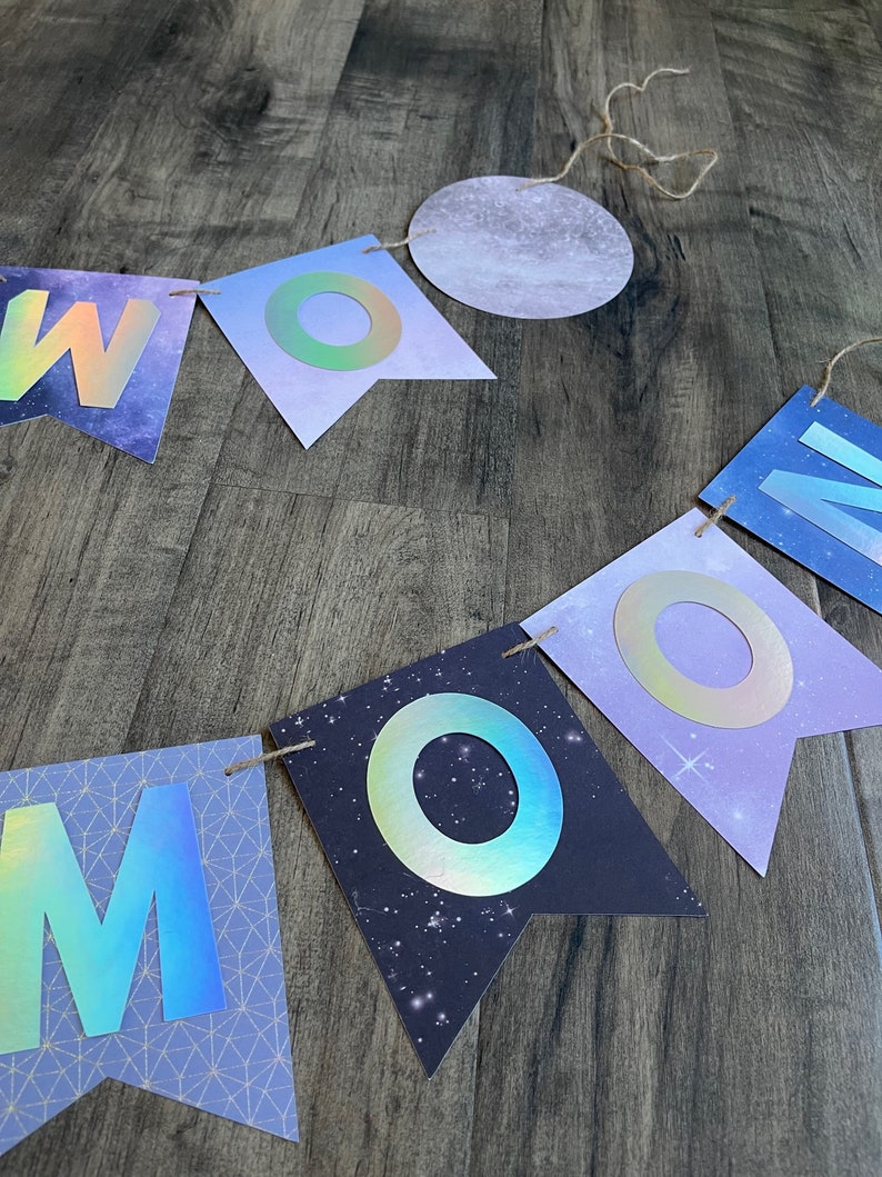 Space banner, Moon banner, two the moon banner, moon birthday banner, space birthday banner, space birthday party banner, outer space party immagine 4
