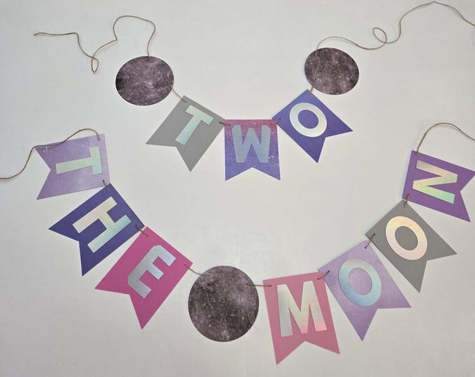 Space banner, Moon banner, two the moon banner, moon birthday banner, space birthday banner, space birthday party banner, outer space party
