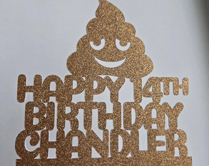 Funny Poop Emoji Birthday Cake Topper: Custom Color
