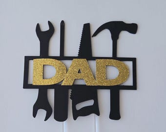 Handyman Dad Cake Topper: Gold Glitter Father's Day Decor