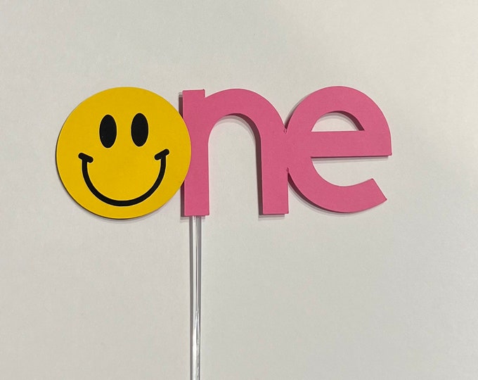 Happy one cake topper, one cake topper, first birthday cake topper, first birthday cake topper, smiley cake topper,happy face cake topper