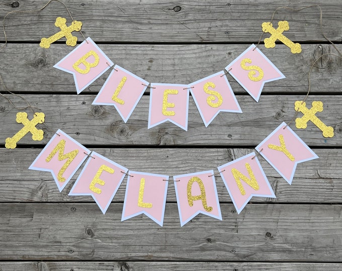 God bless banner, bless banner, christening banner, baptism banner, christening party decorations, first communion banner