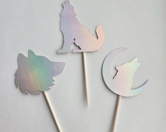 Wolf Cupcake Toppers: Howling Wolf Cake Decorations, Set of 12