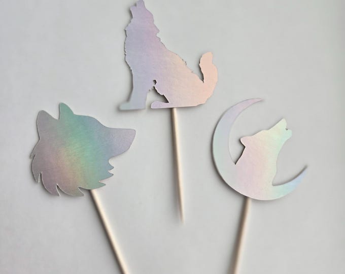 Wolf Cupcake Toppers: Howling Wolf Cake Decorations, Set of 12