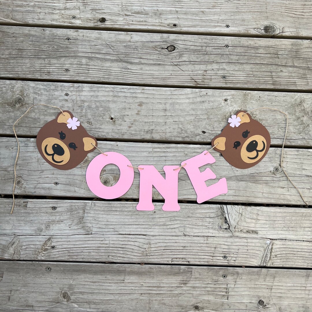 Teddy Bear Birthday Banner: Pink ONE, Bear Party Decor - Etsy