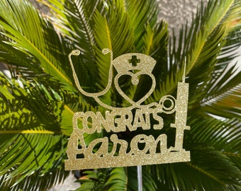 Nurse Graduation Cake Topper: Glitter Cardstock, Customizable Colors