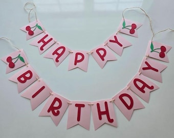Cherry First Birthday Banner: Pre-Hung Party Decorations