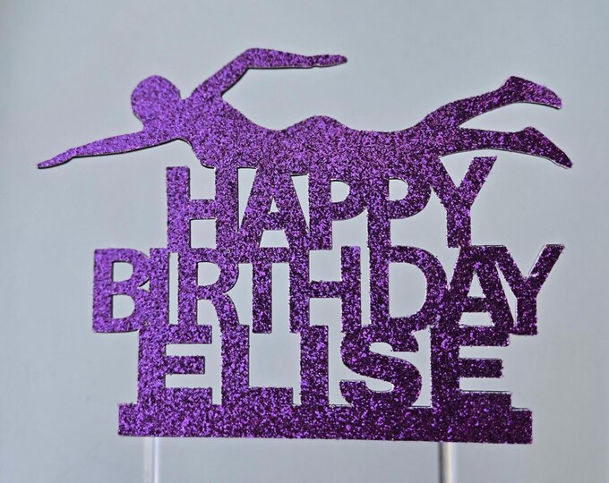 Swimming Birthday Cake Topper: Custom Color Swimmer Party Decor