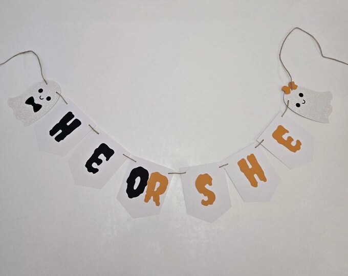 Gender reveal banner, fall gender reveal banner, Halloween gender reveal banner, Halloween gender reveal decorations, he or she banner