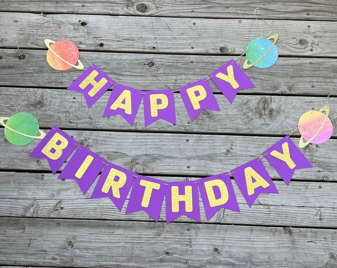 Planet birthday banner, planets birthday banner, space banner, outer space banner, planet happy birthday banner