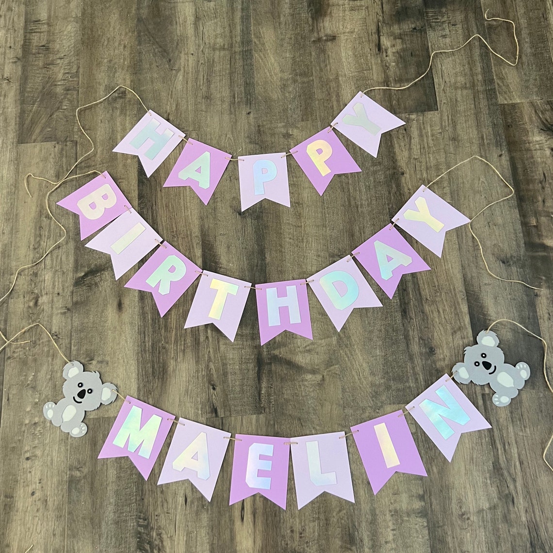 Koala Banner Koala Birthday Banner Purple Banner Etsy