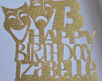 Theatre Birthday Cake Topper: Glitter Drama Masks