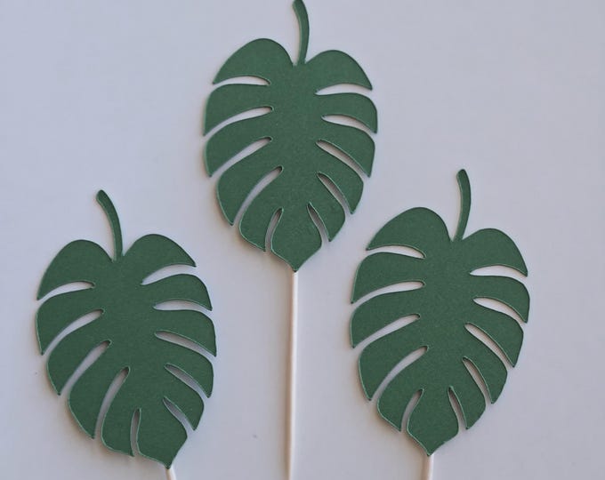Tropical Leaf Cupcake Toppers: Safari Jungle Party Decorations (Set of 12)