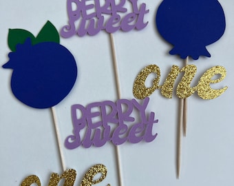 Blueberry cupcake toppers, blueberry toppers, berry sweet cupcake toppers, berry first birthday cupcake toppers, set of 12