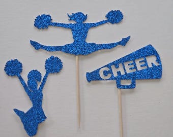 Cheerleading Cupcake Toppers: Poms & Megaphone, Set of 12