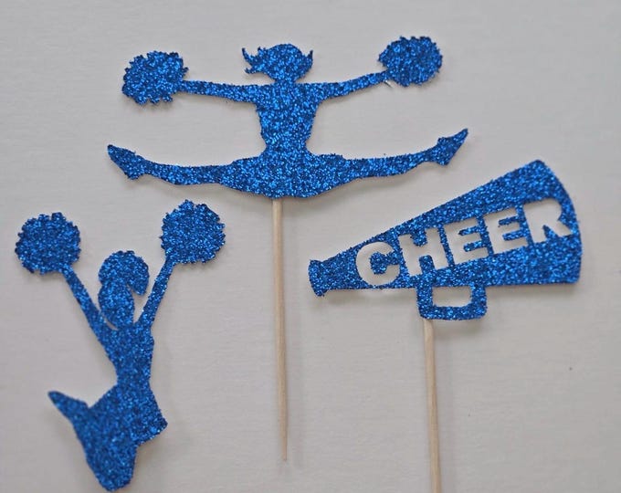 Cheer cupcake toppers, Cheerleading cupcake toppers, Cheer topper, Cheer cupcake toppers, poms cupcake toppers, Poms toppers, set of 12