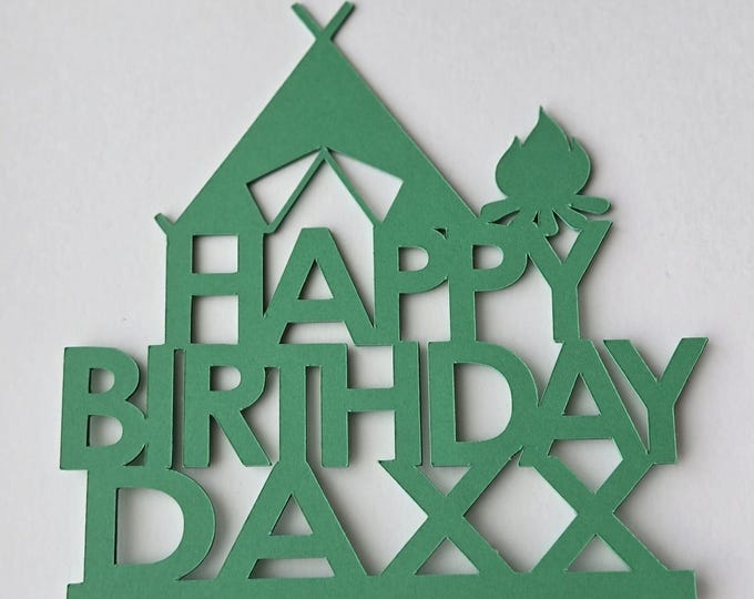 Camping cake topper, Camping birthday cake topper, Camper cake topper, tent cake topper, camp fire cake topper, camp fire topper