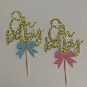 Gender Reveal Cupcake Toppers: Oh Baby Bow Decorations