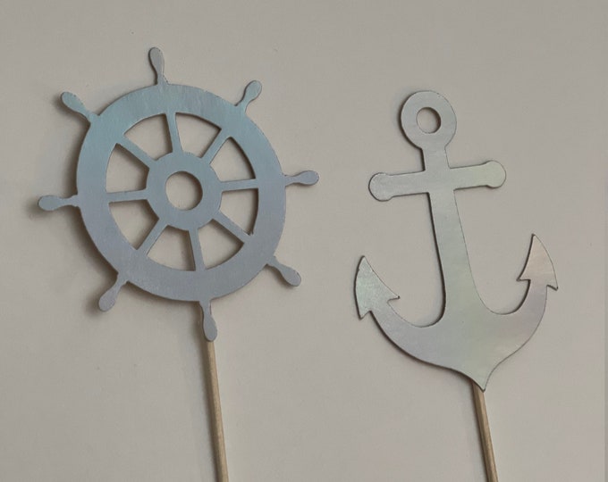 Nautical cupcake toppers, Nautical toppers, Nautical cake toppers, Nautical birthday cupcake toppers, Nautical party decorations