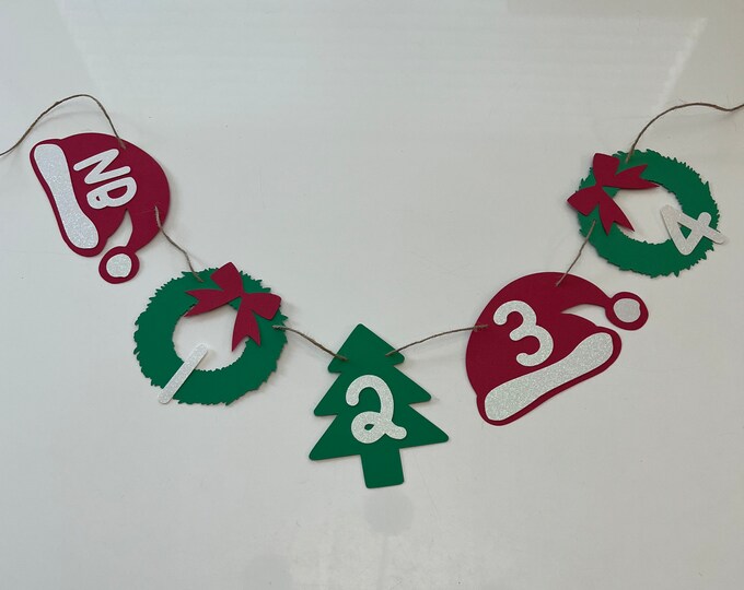 Christmas monthly banner, Santa hat monthly photo banner Christmas photo banner, Christmas birthday banner, Christmas banner