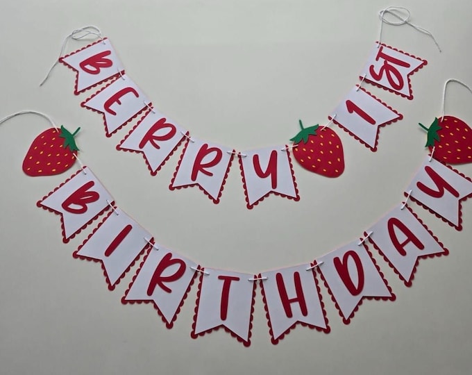 strawberry banner, strawberry birthday banner, Im one banner, berry banner, one banner, First birthday banner, strawberry custom banner