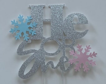 Winter Snowflake Gender Reveal Cake Topper: Glitter He or She