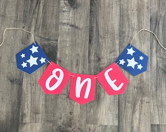 4th of July First Birthday Banner: Red, White, and Blue High Chair Decor