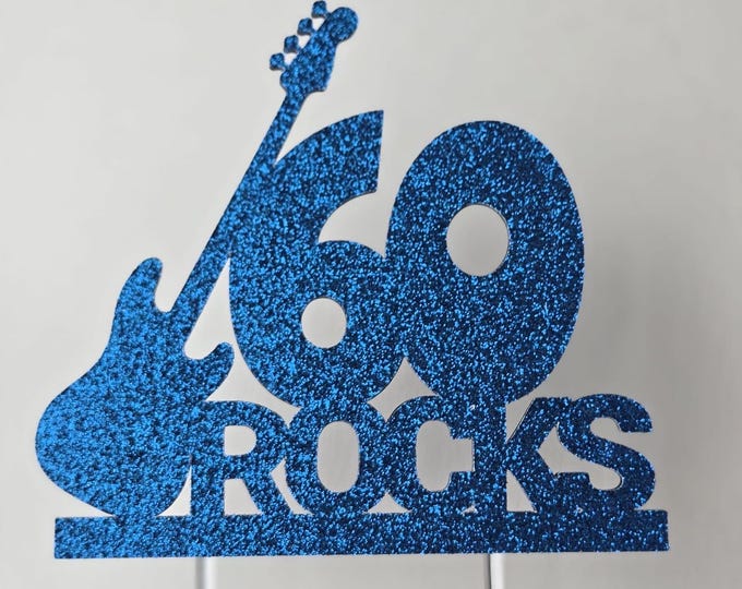 60 rocks cake topper, sixty rocks cake topper, rock and roll cake topper, guitar cake topper, electric guitar cake topper, guitar birthday
