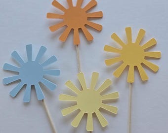 Sun Cupcake Toppers: Baby Shower Decorations, Set of 12