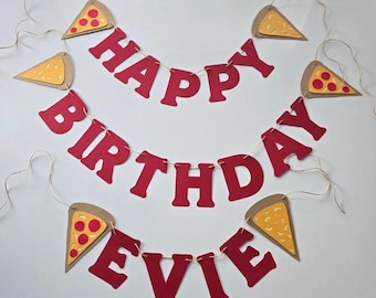 Pizza banner, pizza garland, pizza birthday banner, pizza happy birthday banner, pizza party decorations