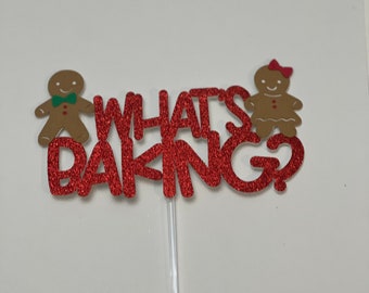 Christmas gender reveal cake topper, gingerbread man gender reveal cake topper, whats baking cake topper, gingerbread man topper