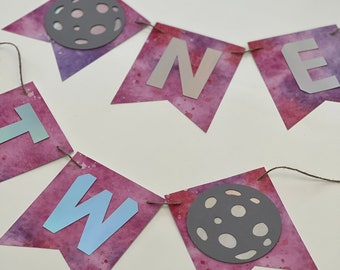 Space banner, Space theme banner, Galaxy banner, Galaxy birthday banner, Outer space birthday banner, Outer space banner, moon banner