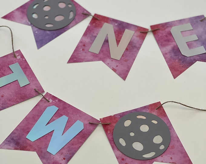 Space banner, Space theme banner, Galaxy banner, Galaxy birthday banner, Outer space birthday banner, Outer space banner, moon banner