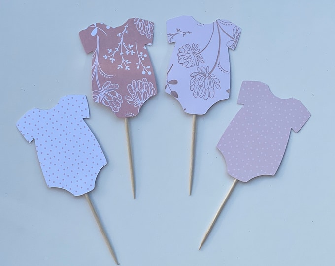 Onesie cupcake toppers, Onesie toppers, baby onesie toppers, Baby onesie cupcake toppers, Baby shower cupcake toppers, set of 12 toppers