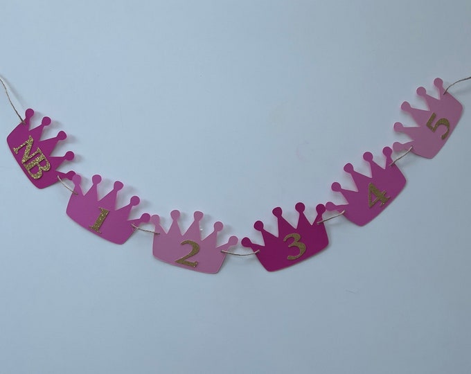 Princess banner, tiara banner, tiara photo banner, princess photo banner, first year photo banner, first birthday photo banner,