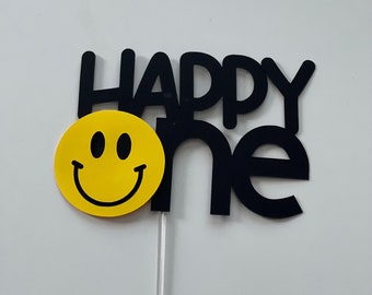 Happy one cake topper, one cake topper, first birthday cake topper, first birthday cake topper, smiley cake topper,happy face cake topper