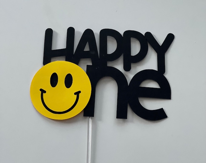 Happy one cake topper, one cake topper, first birthday cake topper, first birthday cake topper, smiley cake topper,happy face cake topper