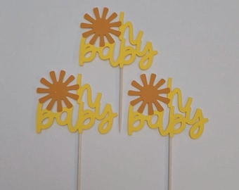 Baby shower cupcake toppers, oh baby cupcake toppers, sun baby toppers, sun baby shower toppers, sunshine cupcake toppers, set of 12 toppers