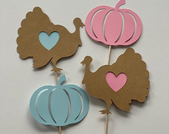 Pumpkin gender reveal cupcake toppers, Pumpkin cupcake toppers, Thanksgiving gender reveal cupcake toppers, fall gender reveal decorations