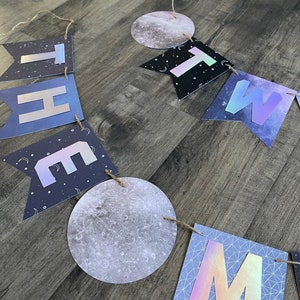 Space banner, Moon banner, two the moon banner, moon birthday banner, space birthday banner, space birthday party banner, outer space party immagine 5