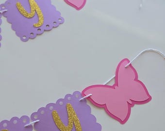 Butterfly Birthday Banner: Pink & Gold Party Decorations