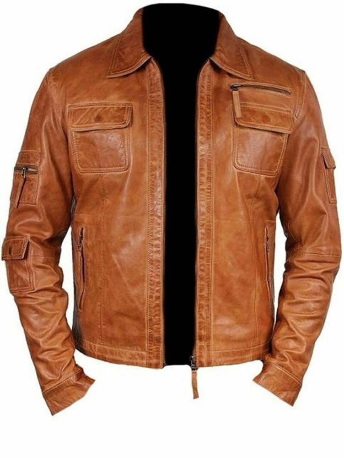 Men's Vintage Biker Bomber Cafe Racer Motorcycle Brown Etsy