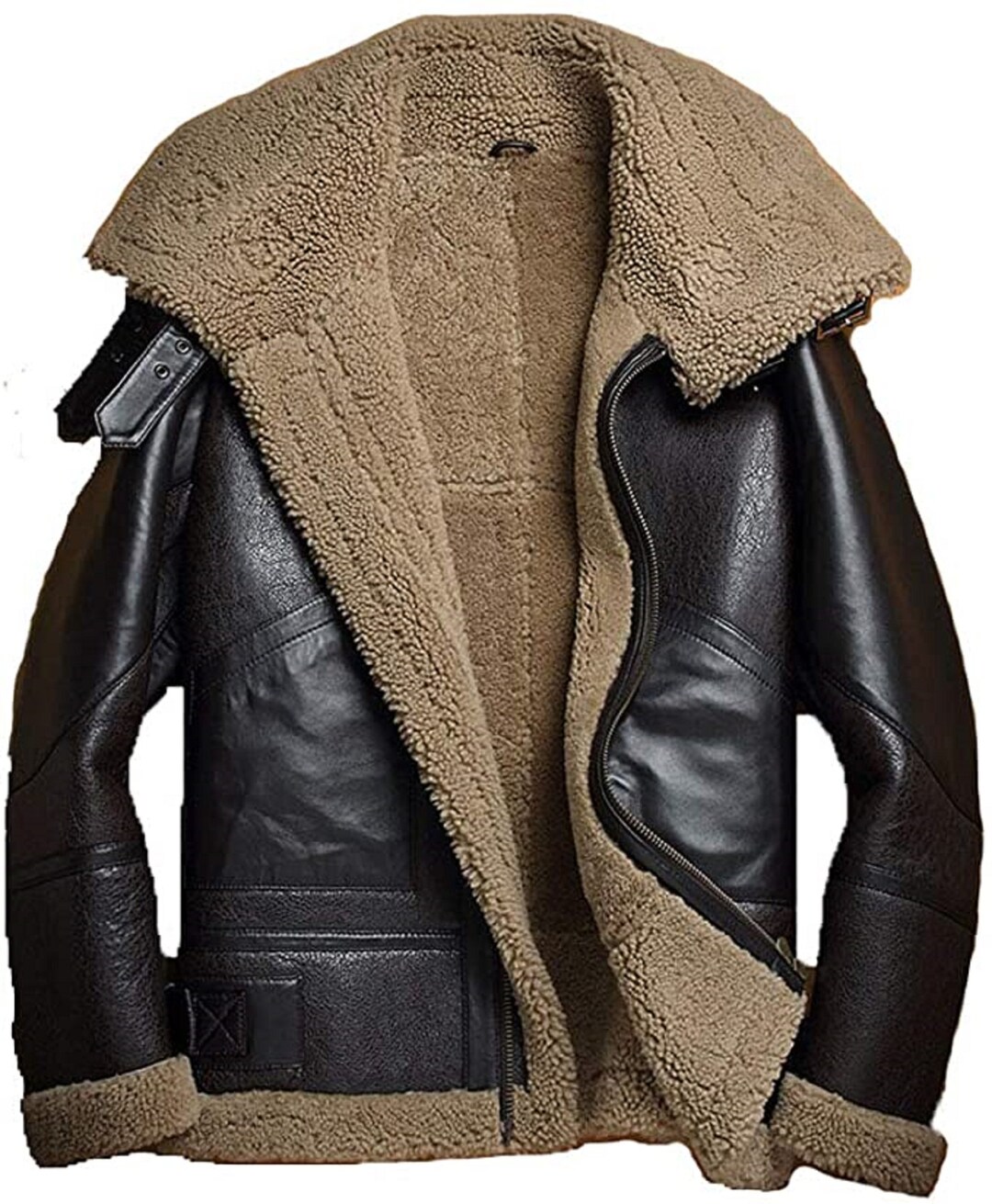 Shearling Coat B3 Bomber Jacket Double Collar Coat Leather - Etsy