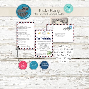 Lettre et enveloppe modifiables « Fée des dents » – porte-monnaie et certificat imprimables pour enfants
